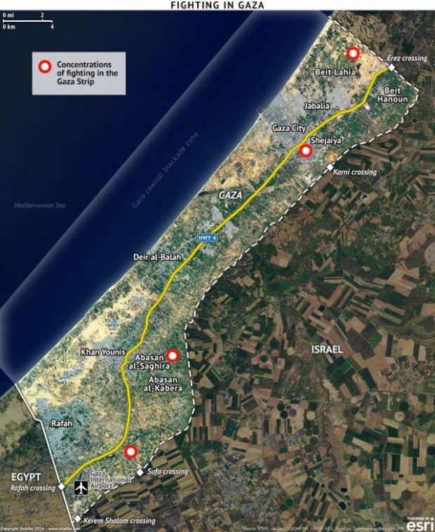 Map showing the attacks on Gaza in 2014