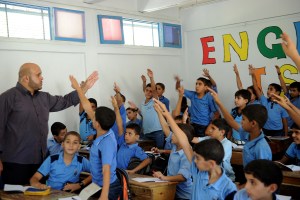 Students in a school in Gaza of the UNRWA at the beginning of the new academic year.