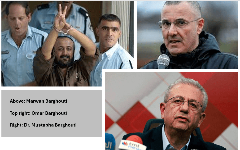 Above: Marwan Barghouti, 23 years in prison
Top right: Omar Barghouti, leader of BDS movement
Right: Dr. Mustapha Barghouti, leader of Palestinian National Initiative